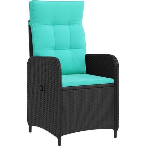Reclining Garden Chair Black and Turquoise Poly Rattan vidaXL (1/5)