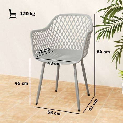 Ensemble de 4 chaises de jardin en plastique résistant aux UV, avec accoudoirs et dossier, 56 x 51 x 84 cm, grises (1/5)