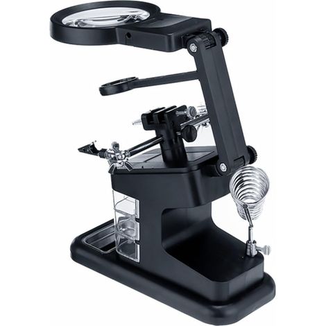 Station de Soudage LED Multifonction Loupe 3x 4, 5x 25x Plusieurs styles Pince Crocodile Réglable, Bras Flexibles Orientables 360°, Base Stable et Support Fer pour Bureau Style Aléatoire (1/5)