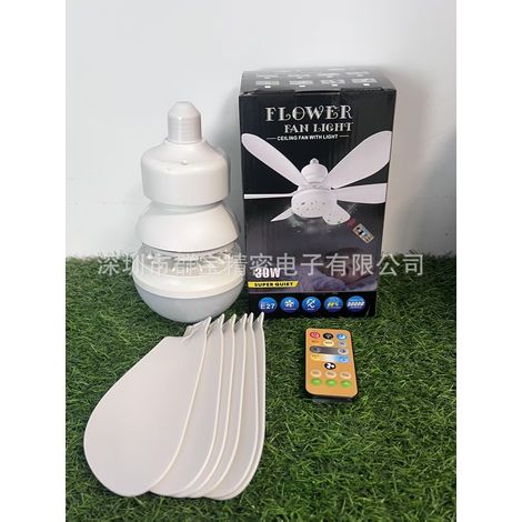 Ventilateur de plafond LED 30 W avec télécommande et douille E27 - Plafonnier ventilateur blanc moderne intelligent sans fil pour chambre salon