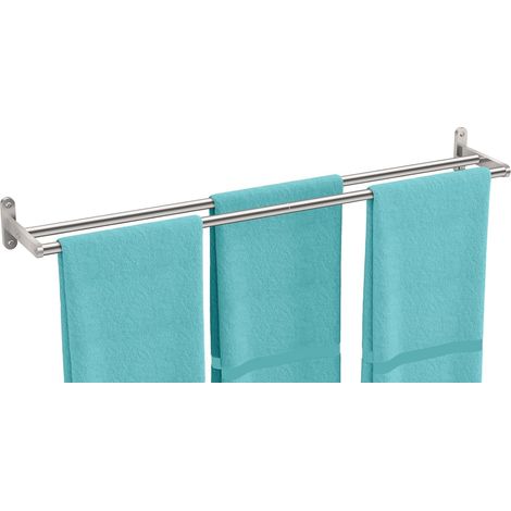 Double Barre Porte-Serviettes de Bain Murale 80CM, INOX Argent Porte-Serviettes à Deux Bras en Acier Inox Support Serviette à Fixation Murale Range Serviettes pour Salle de Bain ou Cuisine (1/5)