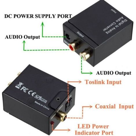 Convertisseur Audio numérique vers analogique stéréo optique Coaxial vers R/L (1/4)