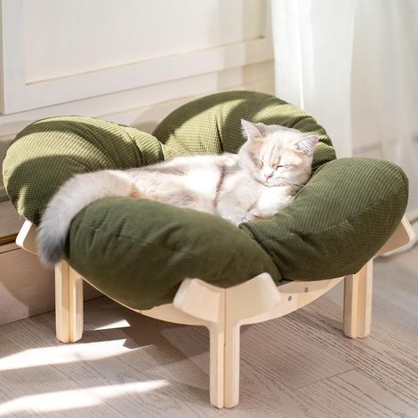 Panier Chat en Forme de Pétale, Lit pour Chat Design avec Structure en Bouleau Robuste (2,6 KG), Coussin pour Douillet pour Intérieur et Décoration Maison, 55x55x32 cm (1/5)