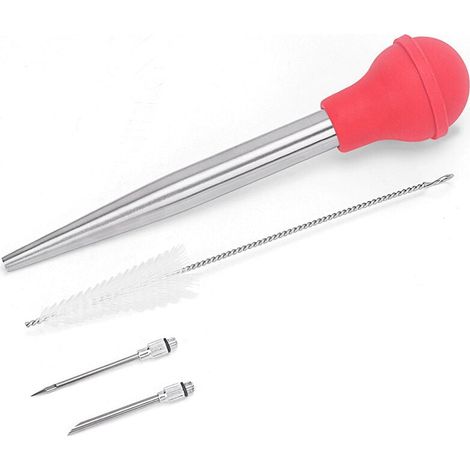 Pompe à dinde en Silicone, Double aiguille en acier inoxydable 304, avec ensemble de balayage de nettoyage, seringue d'assaisonnement, aiguille à dinde (1/4)