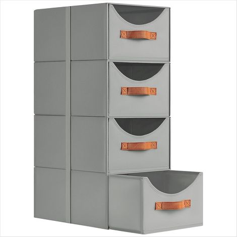 Tour de Rangement - Lot de 4 Caisson Tiroirs de Rangement Empilables Avec Fenêtre Transparente, 35 x 25 x 17 cm, Boite de Rangement pour Documents, Vetement, Chambre à Coucher, Gris (1/5)