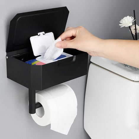 Porte-papier toilette 1 pièce avec distributeur de lingettes humides, boîte et support à mouchoirs multifonctionnels en acier inoxydable, taille unique. (1/5)