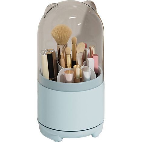 360° drehbare Aufbewahrungsbox für Make-up-Pinsel mit staubdichtem, transparentem Deckel und großem Fassungsvermögen (Blau) (1/5)