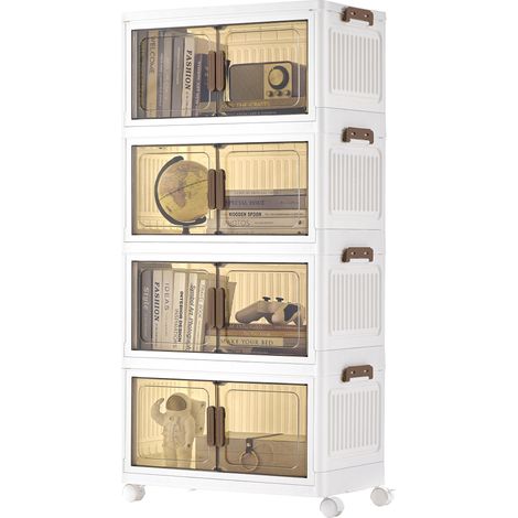 Boîte de Rangement Empilable sur Roulettes, Organisateur 4 Niveaux, en Plastique, Grande Capacité, Blanc (1/5)