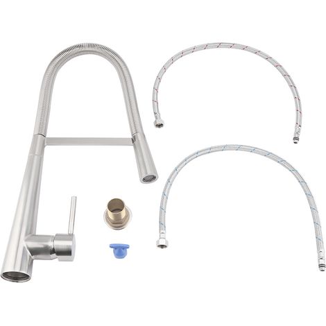 Robinet de cuisine à tirette en nickel brossé, mitigeur évier mono-trou, bec orientable (3/8" C/9/16" US) (1/5)