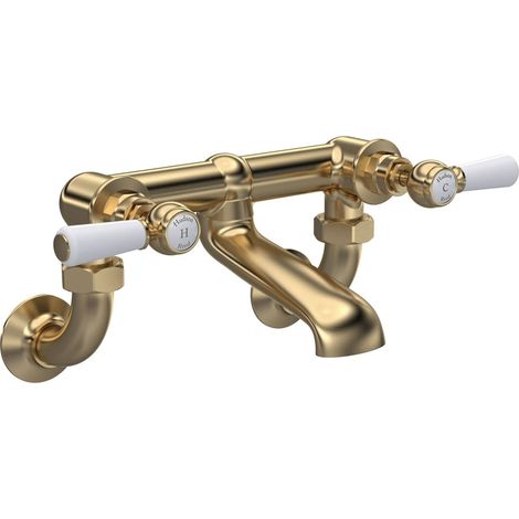 Hudson Reed White Topaz Lever Bath Filler Tap Wall Mounted - Brushed Brass (1/2)