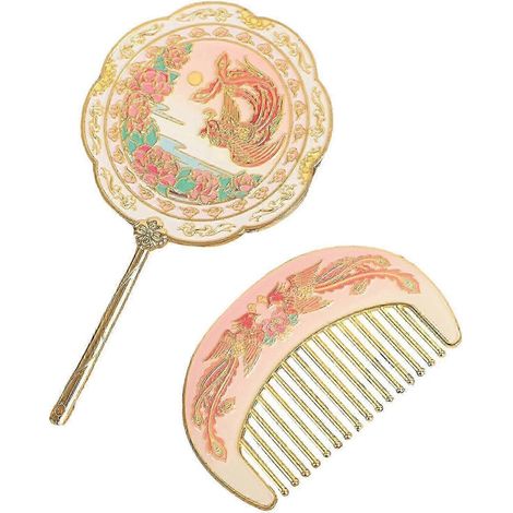 Handspiegel-Set, Schminkspiegel und Kamm im Retro-Design, tragbare Haarbürste, Geschenk (Stil A) (1/5)