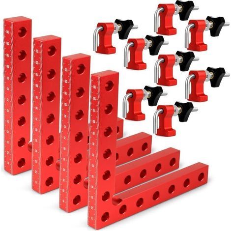 Morsetto ad Angolo Retto a 90 Gradi, Morsetto ad Angolo in Alluminio 14 x 14 cm, Squadra di Posizionamento per Cornici, Strumenti per la Lavorazione del Legno (Rosso, Confezione da 4) (1/4)