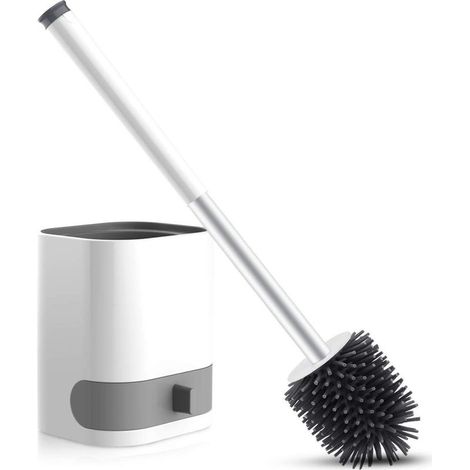 Brosse WC suspendue avec poils en silicone Avec support amovible, pincette cachée, crochet adhésif pour salle de bain ou WC d'invités (1/5)