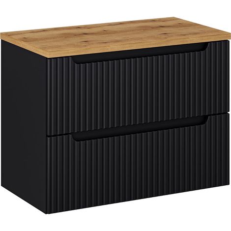 Petits-Meubles – Meuble sous-vasque 80 cm – 2 tiroirs avec fermeture silencieuse – Plan de toilette en MDF 25 mm – Noir et bois chêne (1/5)