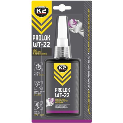 K2 Prolok WT-22 Anaerobic de Niedrigfester Klebstoff für Regulierschrauben, ideal für verstellbare Verbindungen, einfache de Anwendung, mittlere Festigkeit, 20g