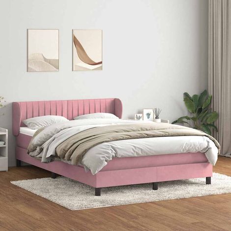 Sommier à lattes de lit avec matelas rose 140x210 cm velours (1/5)