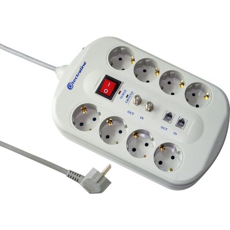Bloc 8 Prises Schuko Fax/Modem + 2 Prises TV avec Interrupteur Protecteur, surcharges Filtre émi/RFI Câble 3G1 1,5 m Gris (1/3)