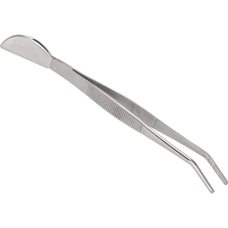 Pince à bonsaï en acier inoxydable, longue pince à épiler avec spatule en forme de croissant de lune pour ameublir la terre et aplanir l'herbe en pot, style incurvé