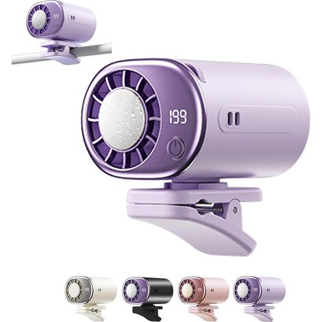 Ventilador de coche con clip, ventilador portátil ajustable, mini sistema de refrigeración para coche, morado (1/5)