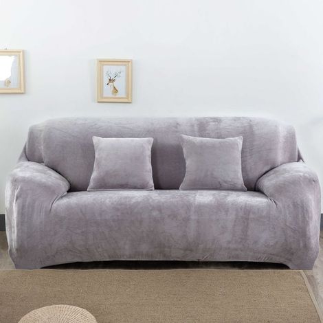 Housse de canapé élastique en peluche, entièrement enveloppante, épaisse, pour canapé 3 places, en tissu, couleur unie deng (1/3)