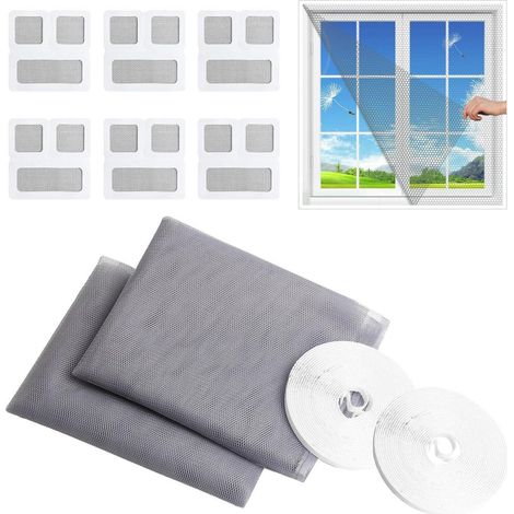 Fliegengitter Fenster 2 Stück 130x150cm Zuschneidbar Insektenschutz mit Reparaturflicken und Klebeband (1/5)