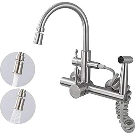 robinet cuisine mural Robinet de cuisine mural chaud et froid Robinet de lavage de légumes pistolet pulvérisateur évier de cuisine évier multifonction en acier inoxydable 304 brossé-B (1/5)