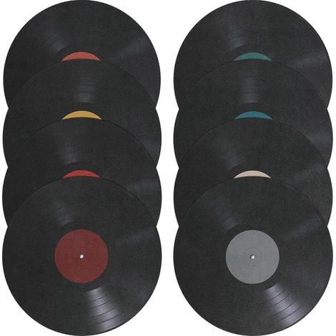 Set mit 8 dekorativen Wandstickern in Form von Schallplatten. Künstlerische Wanddekorationen in Form von Schallplatten. – 24,50 x 24,50 x 0,30 cm – Bunt (1/4)