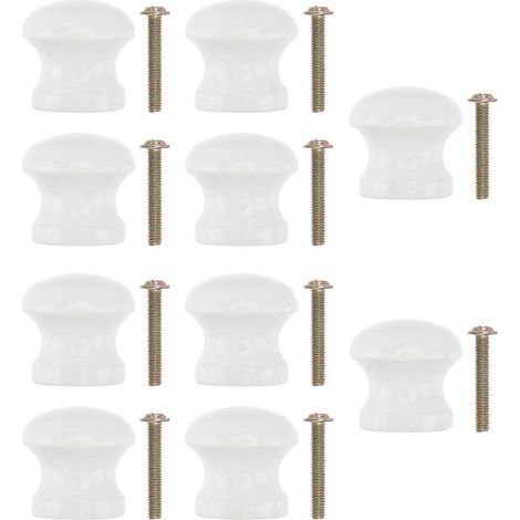 Lot de 10 poignées de porte pratiques en bois en forme de champignon (blanches)-2.40X2.40X2.40CM-White (1/4)