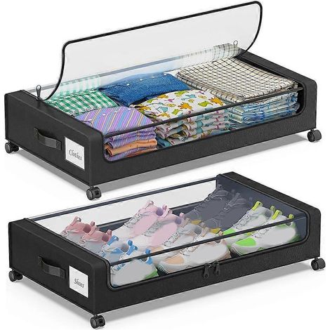Unterbett-Aufbewahrung auf Rollen, Set mit 2 Unterbett-Aufbewahrungsboxen mit Deckel, rollbare Schublade für Kleidung, Schuhe usw. (1/5)