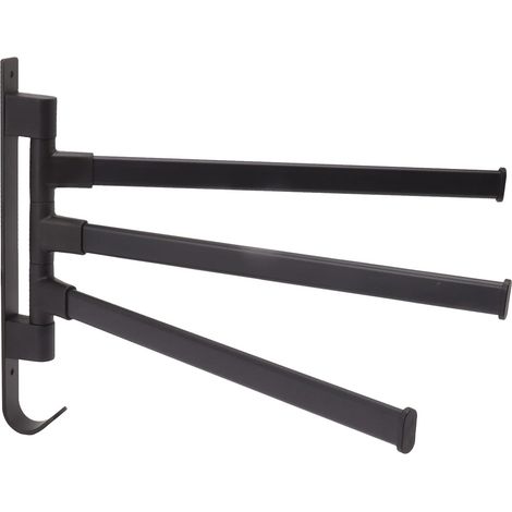 Nannigr Porte-serviettes pivotant noir sans poinçon, porte-serviettes de salle de bains mural, tige de suspension d'angle de salle de bains à 3 bras (1/5)