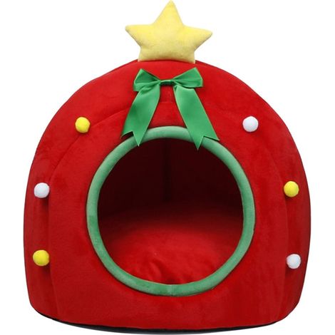 Lit Pour Chat - Maison Pour Animaux De Compagnie - Lit Chaud Hivernal Avec Coussin Détachable - Rouge - 45x45x40 cm (1/5)
