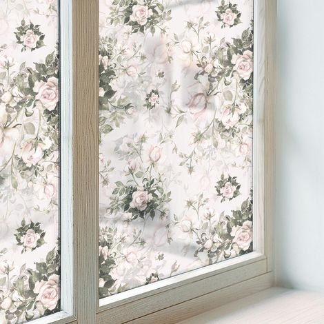 Fensterfolie 100x116 cm Dekorativ Selbstklebend Blickdicht PVC Folie für Schlafzimmer Milchglas Sichtschutz Fenster Dekorfolie Blumenschönheit