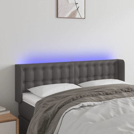Tête de lit LED grise avec 2 bandes lumineuses, similicuir, 147 x 16 x 78/88 cm - PANGIVO (1/5)