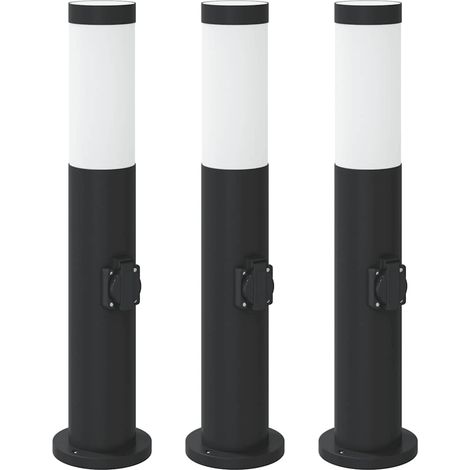 Lampioni a palo con presa elettrica 3 pz 50 cm Acciaio Inox IP44 vidaXL
