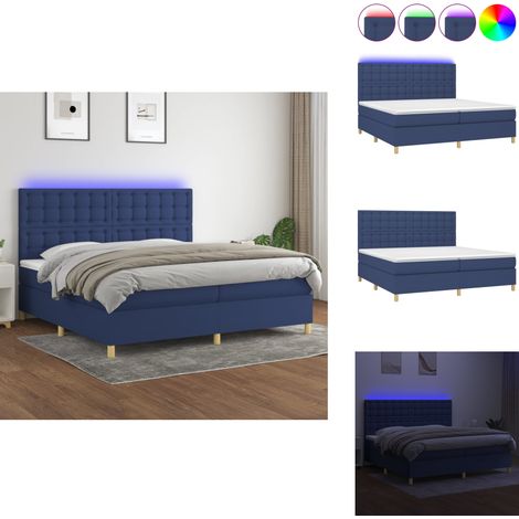 Sommier à lattes de lit et matelas et LED Bleu 200x200 cm Tissu - Lit Plateforme - Lit Design - Lit Moderne - Lit Avec Led - Lit Avec Rangement (1/5)