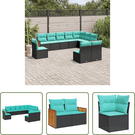 vidaXL Canapé en résine - Salon de jardin 10 pcs avec coussins noir résine tressée (1/5)