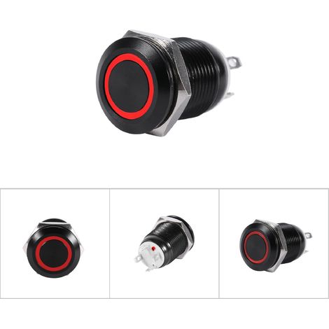 Interrupteur à bouton-poussoir momentané LED 12mm pour voiture, boîtier noir 2A (1/5)