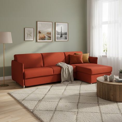 Schlafsofa mit Ottomane Sumirago, Abziehbar, Stauraum Made in Italy, Wasserabweisend, Verstellbar zum Bett, 260x160 cm Rot (1/5)