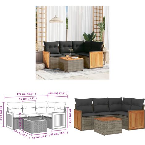 5-tlg. Garten-Sofagarnitur mit Kissen Grau Poly Rattan - Gartenmöbel - Esszimmergarnituren - Outdoor Möbel - Lounge Set - Rattan Gartenmöbel - Home & Living (1/3)