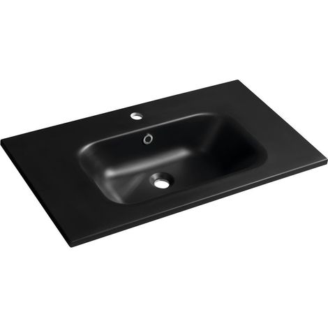 Lavabo en marbre coulé SIDRA 81x46cm, noir mat (1/4)