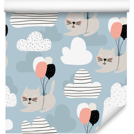 Papier peint chatons et ballons pour salon et chambre 50x1000 cm (1/5)
