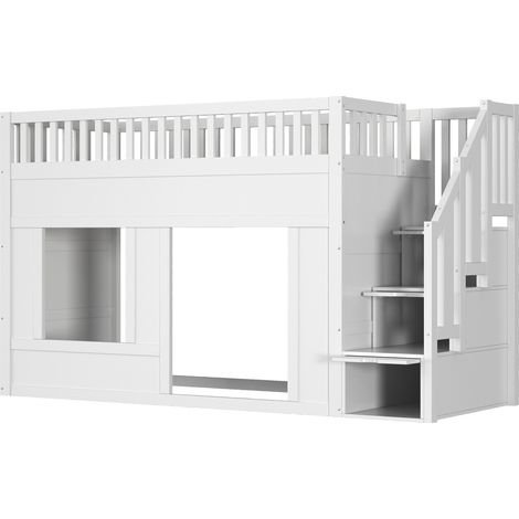 Letto a soppalco per bambini 90 x 200 cm bianco con scala contenitore HOMVRA (1/5)