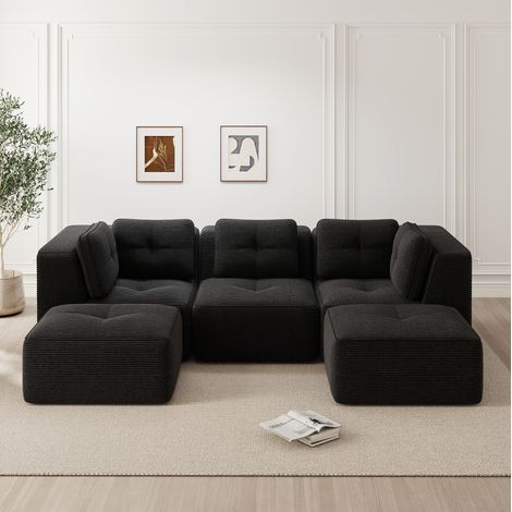 Modulares Ecksofa 3-Sitzer schwarz Cord mit tiefer Sitzfläche, ohne Montage (1/5)