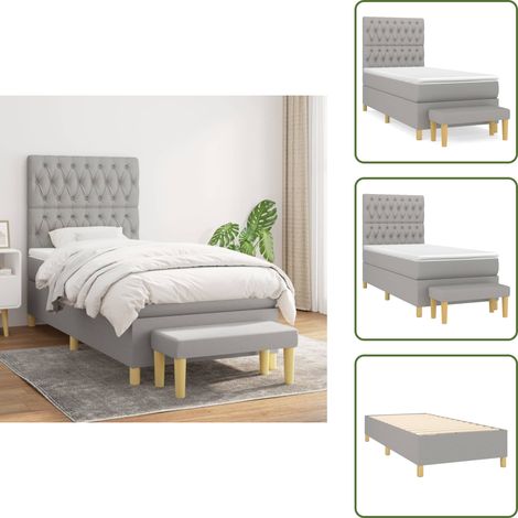 Sommier à lattes de lit avec matelas Gris clair 100x200cm Tissu - Lit Plateforme - Lit Double - Matelas Ressorts Ensachés - Têtière Ajustable - Canapé Lit (1/5)