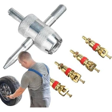 Tire Valve Core Removal Tool – 4-in-1 Car Tire Repair Kit with Screwdriver Set for Multifunctional Accessory, Zinc-Plated Iron Installer/Dissolv (1/5)