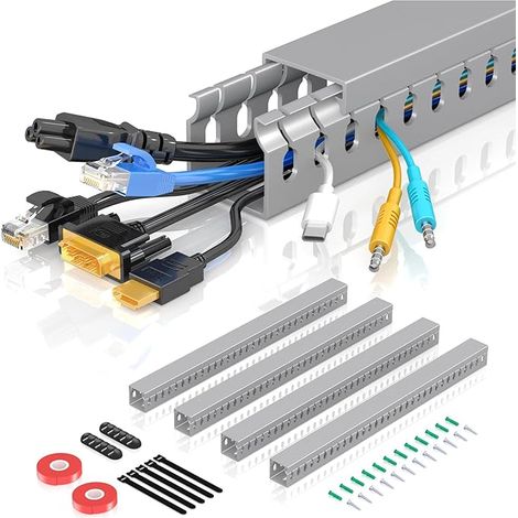 Cable Duct Kit Cable Tray Open Slot Cable Duct for Cable TV Cables Cable Tray 160cm (4 x 40cm) Organizer Under Desk Cable Management Box (1/5)