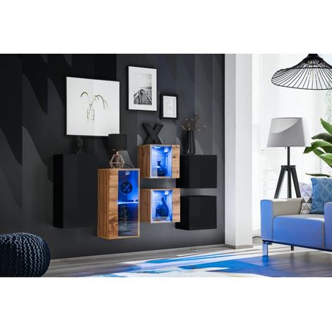 Ensemble meuble mural Switch SB IV - L 150 x P 30 x H 80 cm - Marron et noir - Livraison gratuite