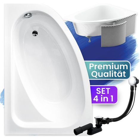 Badewanne Eckbadewanne 150x100 Links mit Styroporverkleidung, Ablauf & Füße GRATIS - Komplettset 4in1 Original Acryl Wanne Siphon - BADLAND CORNEA (1/5)
