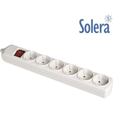 Bipolare Mehrfachsteckdose 6 Steckdosen T/t seitlich 16A 250V Weiß + Leucht-Schalter Solera