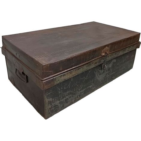 Maleta de metal acabado artesanal marrón 67x37x25h cm
